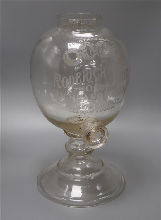 A Victorian glass Whiskey flagon, marked Roderick DHU height 41cm